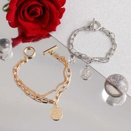 Korean Edition Chain Personality Portrait OT Buckle Instagram Versatile Bracelet Handicraft for Women HZS1746