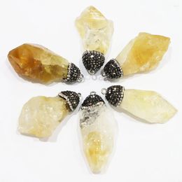 Pendant Necklaces Natural Raw Ore Stone Irregular Citrine Necklace Reiki Charm DIY Jewelry Making Accessories Wholesale 4Pcs