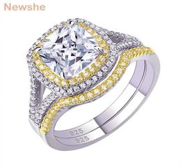 she 925 Sterling Silver Halo Yellow Gold Colour Engagement Ring Wedding Band Bridal Set For Women 18Ct Cushion Cut AAAAA CZ 2106237014403