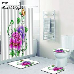 Bath Mats Zeegle Floral Pattern Mat Non Slip Bathroom Carpet Toilet Floor Door Rugs With Shower Curtain