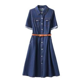 European Fashion Denim Dress For Women In The Summer Of 2024, New Design With A Sense Of Temperament And A Slim Waisted Shirt, Long Skirt