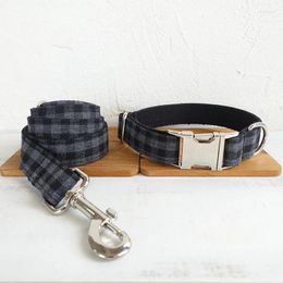 Dog Collars Personalized Black Plaid Collar Leash With Bow Tie Set Nylon Free Engraved Nameplate For Small Medium Large Dogs