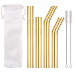 Drinking Straws 15-Pc Stainless Steel Metal Reusable Straw For Tumblers Dishwasher Safe Cleaning Brushes Bar Kitchen Accessories