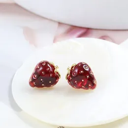 Stud Earrings European And American Style Jewellery Wholesale Red Resin Three-dimensional Strawberry Girls Cute Sweet