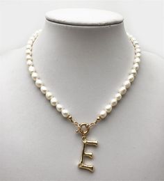 Real Pearl Necklace Choker Alphabet AZ Initial Stainless Steel Buckle GoldColor Pendant Freshwater Jewellery 2202287185785