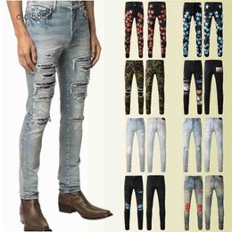 Mens Distressed Ripped Skinny Jeans Fashion Motorcycle Moto Long Off Cotton Slim Feet High Street Denim Light Blue Paste Cloth Hole Size 40 Pants Hip Hop Men