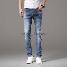 Designer Jeans for Mens Trendy blue jeans for men's spring summer slim fit small straight tube washed elastic casual long pants Fashion pants