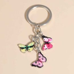 Keychains Lanyards Cute Keychain Colorful Butterfly Key Ring Enamel Flying Animals Key Chains For Women Girls Handbag Accessorie Handmade Jewelry