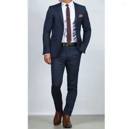 Men's Suits High Quality 2 Button Wedding Slim Fit Men Blue Flat Regular Length Formal Outfits Chic Blazer Homme Piece Jacket Pants