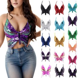 Fashionable Sequin Butterfly Suspender Vest Performance Costume Dance Performance Costume Sequin Bra Costume For Women 2024 240412