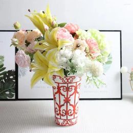 Vases Luxury Ceramic Fashion Red Vase Simple Modern Porcelain Living Room Decoration Home Furnishings Dried Floral Flower Arrangemen
