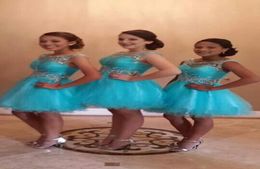 Turquoise Homecoming Dresses 2020 Short Prom Party Gown A Line Backless Tulle Pleats Beads Crystals Graduation Dress Custom Made P1336070