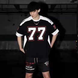 Men's T Shirts Hip Hop Ice Hockey Retro Sports Patchwork Casual Short Sleeve