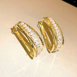 Hoop Earrings 3-layer Shiny Rhinestone Decor Retro Elegant Style Zinc Alloy Jewelry Delicate Female Gift
