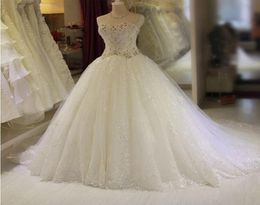 2020 Romantic Crystal Lace Up Ball Gown Wedding Dresses with Rhinestones Plus Size Vintage Belt Bridal Gowns QS286583061