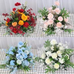 Decorative Flowers Wedding Table Centrepieces 40cm Artificial Flower Ball Rose Pompom Greenery Party Event Stage Road Lead Banquet Props