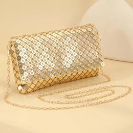 Bag Luxury Gold Silver Sequins Evening Handbag Women Aluminium Envelope Clutch Purse Wedding Party Lady Crossbody Shoulder Zipper