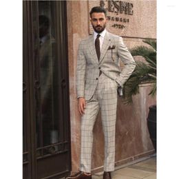Men's Suits Custom Plaid Suit Sets 2 Pieces Single-breasted Button Blazers Pants Wedding Groom Banquet Elegant Retro Gentleman's Wear