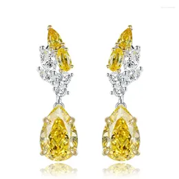 Stud Earrings S925 Silver Ear 8 12 Pear Shaped Yellow Diamond Radian Droplet With Premium Feel