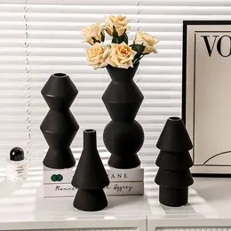 Vases Black Christmas Tree Shape Ceramic Vase Home Decoration Accessories Modern Living Room Office Desk Art Flower Nordic