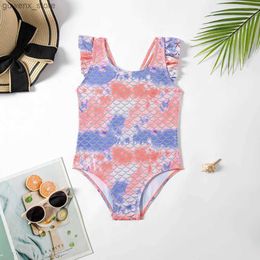 Endelar Baby Girls Swimsuit One Piece Cute Fish Scale Girls Swims Tie Tie Dye Kids Badkläder Baddräkt 2023 Beachwear Y240412