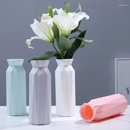 Vases Modern Flower Vase Nordic Style Living Room Decoration Imitation Ceramic Unbreakable White Pink Blue Gray Pot