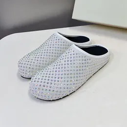 Fashion Playful Female Slippers 2024 Spring New Crystal Decor Upper Comfortable Foot Feel Lazy Slippers Shining Eye-Catching Round Toe Ladies Home Shoes