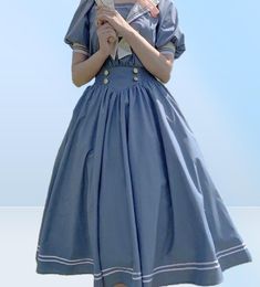 Casual Dresses Harajuku Sailor Collar Navy Dress Womem Japanese Lolita Sweet BowKnot Girls Cotton Kawaii Preppy Style Long Sleeve5601838