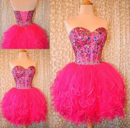 2015 New Lovely Short Homecoming Dresses Sweetheart Beads Crystal Graduation Dresse Organza Mini Prom Formal Gown WD1776773861