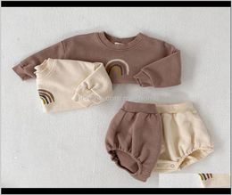 Sets Baby Boys And Girls Clothing Kids Casual Long Sleeve Rainbow Pullover Sweatshirt Tops Shorts Children Clothes Set 201023 80Eg8373969