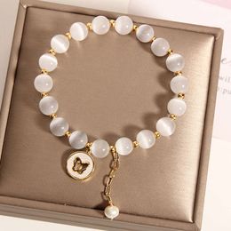 Instagram Korean Style White Cat's Eye Crystal with Single Loop Freshwater Pearl Women's Butterfly Bracelet Jewellery