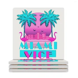 Table Mats Miami Vice - Retro 80s Design Ceramic Coasters (Square) Tea Cup Holders Animal For The Kitchen Accessories White