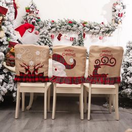 Chair Covers Christmas Decor Linen Embroidery Elk Cover Festival Party Home Dining Backrest Xmas Decoration