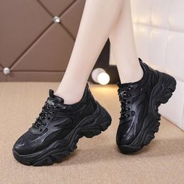 Casual Shoes 2024Thick-soled Sponge Cake Daddy Women' Spring Autumn All-match Super Fire Matching Color Lace-up Sneakers