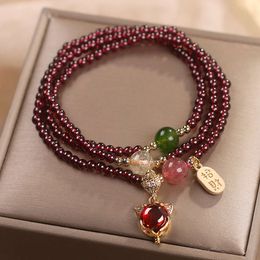 Instagram Korean Style Garnet with Multiple Loops for Women's Green Chalcedony Strawberry Crystal Fox Bracelet Jewelry