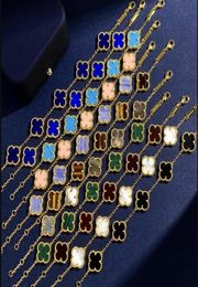 Classic Brass 18K gold plated Charm bracelets Colourful shell Flowers Four Leaves Clover women Luck bracelet bangle Designer Jewelr7188186