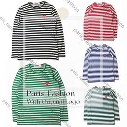 PLAY Spring Autumn T-shirt Striped Embroidered Love Round Neck Long Sleeve Loose Men Women T-shirt Couple Casual T-shirt 123