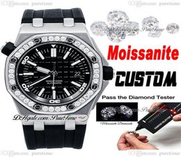 Custom Moissanite Diamond Bezel A3120 Automatic Mens Watch 42mm 1571 Black Textured Dial Rubber Strap Super Edition Watches Pureti7212067