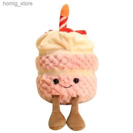 Plyschdockor kawaii bedårande mjuk födelsedagstårta med ljus frukt jordgubbe cupcake formad plysch baby kudda leksaker söta muffins dockor barn y240415