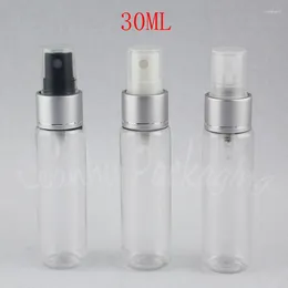 Storage Bottles 30ML Transparent Plastic Bottle With Silver Spray Pump Toner / Water Sub-bottling Empty Cosmetic Container ( 50 PC/Lot )