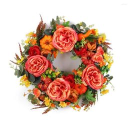 Decorative Flowers 17.7 Inch Faux Peony Pumpkin Garland Plastic Front Door Patio Home Party Decoration