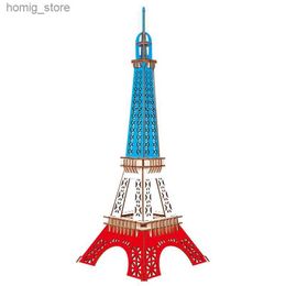 3D Puzzles Eiffel Tower 3D Wooden Puzzle DIY Wood Jigsaw World Great Architecture Building Kits Model Kids Toys For Children Gift Y240415