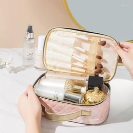 Cosmetic Bags 2024 Leather Argyle Portable Women Bag Multifunction Waterproof Travel Storage Organize Handbags Female Makeup Case