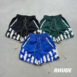 New 9Kq0 Mens Shorts 40Offmens Designer Short Fashion Casual Clothing Beach Canned Rhude 23Fw High Street Heavy Industry Spliced Woven Couple Loose