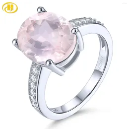 Cluster Rings Natural Rose Quarts Sterling Silver Ring 4.2 S Genuine Gemstone Light Gentle Pink Crystal S925 Women Anniversary Gifts