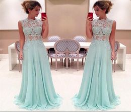 Charming Lace Prom Dress Long Light Sky Blue High Neck Lace Appliques Illusion Top Floor Length Chiffon Cheap Evening Party Dresse2341909