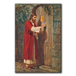 İsa kapıyı çalıyor duvar sanat ev dekor, İsa portre posteri, vintage mesih din boyama, retro hristiyan tuval oturma odası için duvar resimleri baskılar