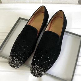 Casual Shoes Fashion Black Suede Rhinestone Loafers For Men Luxury Slip On Dress Men's Flats Party And Wedding