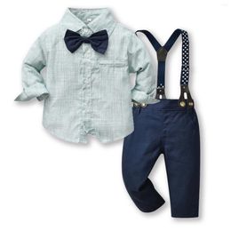 Clothing Sets 0-5 Years Children's Suit Boy's Long Sleeved Suits Bow Tie Cotton Cardigan Shirts Suspenders Pants Gentleman's 3pcs