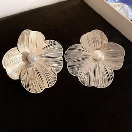 Stud Earrings ZX Fashion Hollow Silver Color Metal For Women Large Exaggerated Flower Wholesale Jewelry Drop